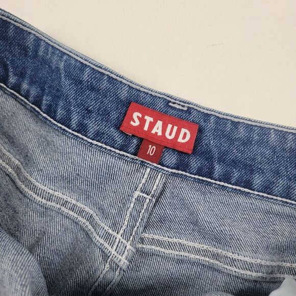 Staud Blue Denim Wide Leg Flare Jeans Women's Size 10 NWT Msrp $295 Painter Pant - Picture 6 of 14